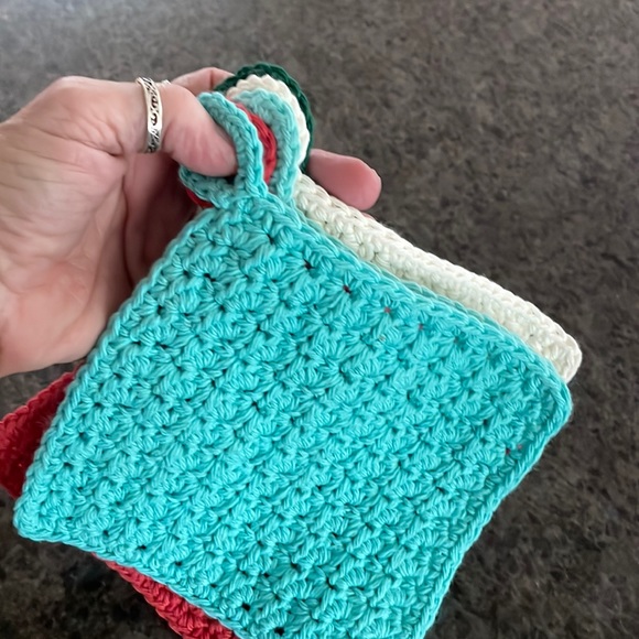 5 Crocheted Dish Cloths / Wash Cloths / Potholders Facecloths Trivet 100% Cotton - Picture 3 of 5